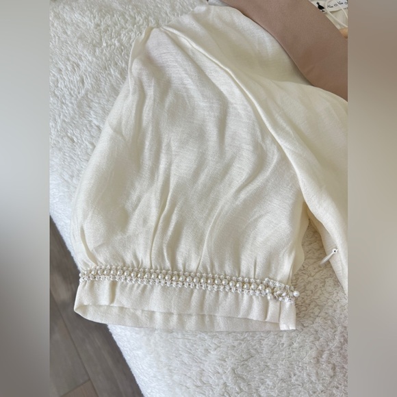 Women Doll Collar Breaded A-Line Elegant Two-Tone Pearl Trim Maxi Dress – Size M - Picture 11 of 13